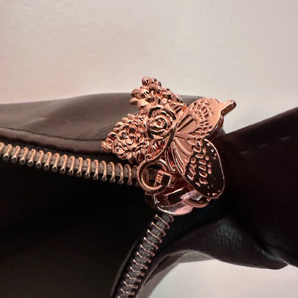 Brown hand made purse rose gold butterfly zipper pull inside pocket - Picture 11 of 11